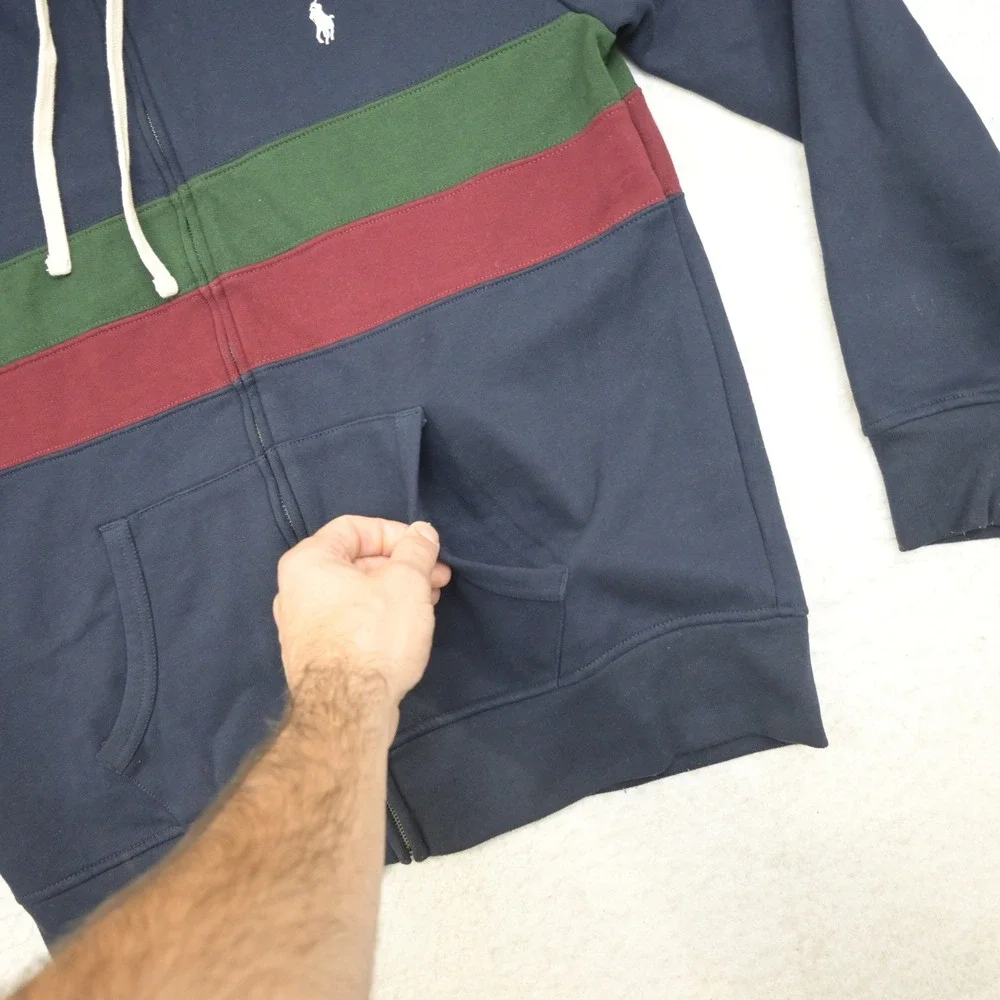 Polo Ralph Lauren Full Zip Hoodie Mens L Navy Blue Green Maroon Colorblock Pony